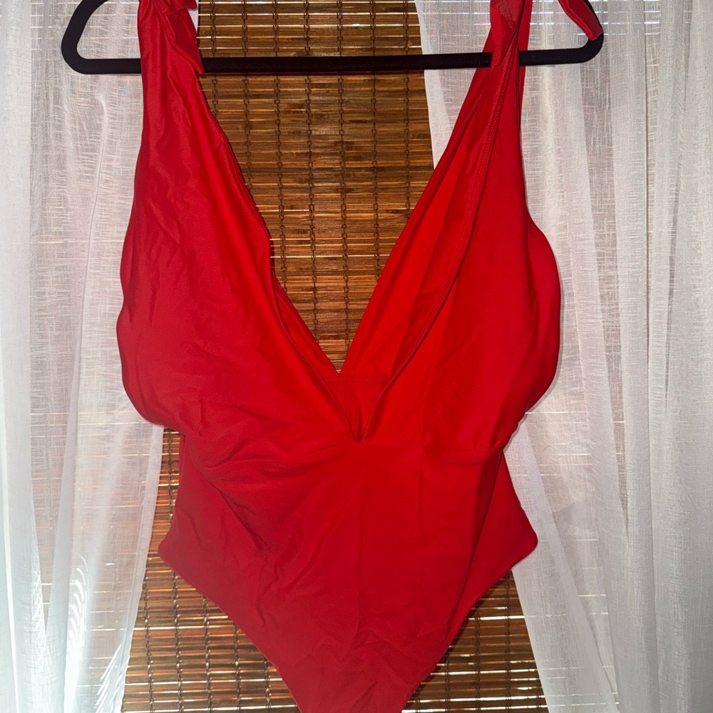 Aerie Plunge Red One Piece Swimsuit Size Large